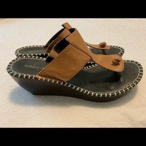 Donald J. Pliner Tan Leather Wedge Thong Sandals